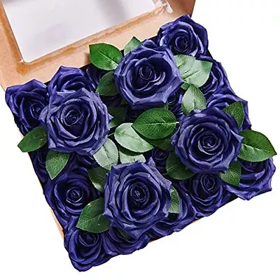 YUZZ Artificial Flowers Navy Blue Fake Silk Roses Heads With Stems 20pcs Real... • $28.98