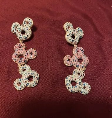 Disney X Baublebar Mickey Mouse Donut Sparkling Earrings Gold Tone Rare Dangling • $50