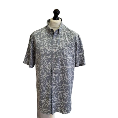 £4.99 • Buy Atlantic Bay Grey White Leaf Print Hawaiian S/sleeve Mens Shirt Uk Xl Eu 56