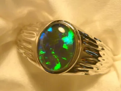 Mens Opal Ring Sterling Silver Natural Opal Triplet. 10x8mm Oval Item 180932. • $144.77