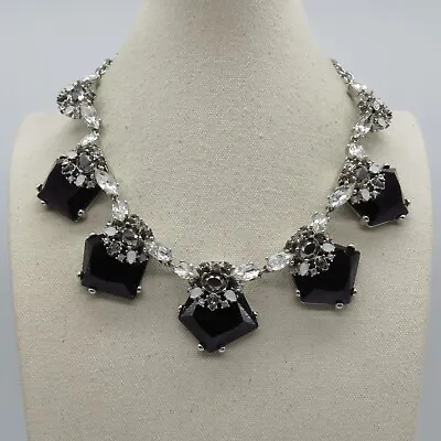 WHBM Black Faux Gemstone Statement Necklace 18 + Silver Tone Runway Necklace • $20.99