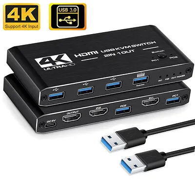 2X1 HDMI 2.0 KVM Switch 4K@60Hz 2 Port USB 3.0 KVM Switcher Keyboard Mouse Share • $45.09