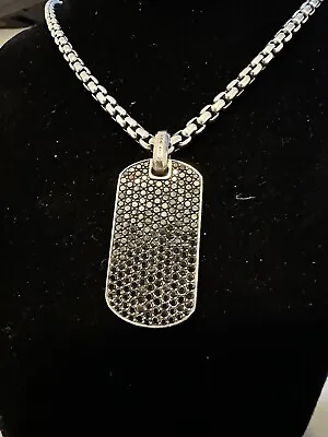 David Yurman 925 SS Pave Black Diamond Dog Tag 42x23 Mm  With 5mm 26” Box Chain • $3600