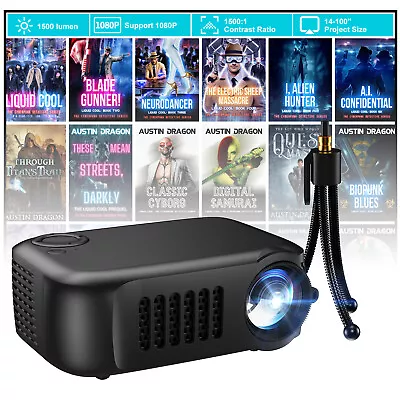 Mini Portable Projector 1500Lm 1080P HD Projector Video Home Theater USB TV Game • £34.99