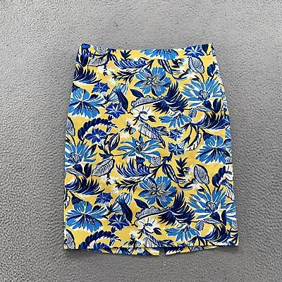 J. Crew Knee Length Floral Yellow Blue Lined Straight Pencil Skirt In Size 4 • $11.99