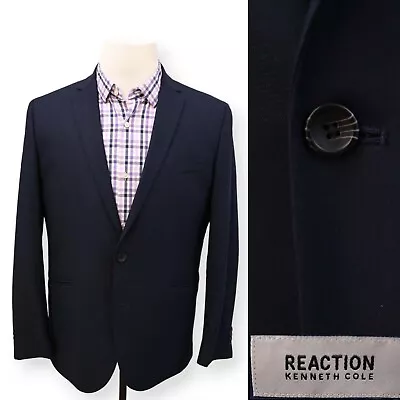 KENNETH COLE REACTION Mens Solid Blue Slim Fit Sport Coat Suit Jacket Blazer 42R • $39.99