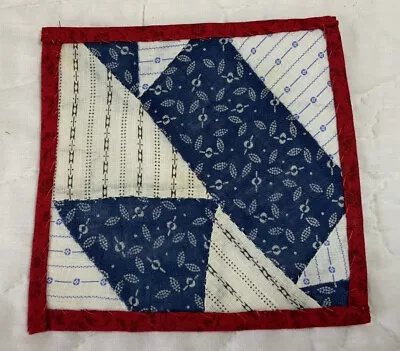 Vintage Antique Patchwork Mini Quilt Table Topper Early Calicos Navy • $4.50