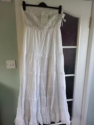 Bnwt White Strapless Maxi Dress With Lace Bodice Size 14 • £10