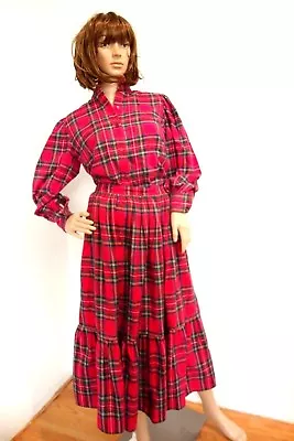 Vintage B. Altman And Co.  Red Tartan Plaid Flannel Skirt Ensemble Outfit  • $50.99