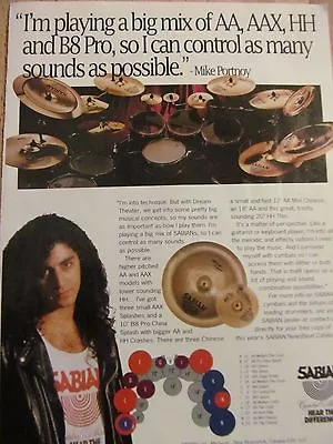 Dream Theater Mike Portnoy Sabian Cymbals Full Page Promotional Ad • $1.99