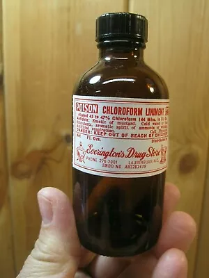 Amber Chloroform Liniment Pharmacy Poison Label On EMPTY Amber Medicine Bottle • $13.99