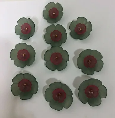 $5.99 • Buy Vintage Seafoam Green Pink Floral Blossom Shank Buttons 36mm Lot Of 4 A16-1