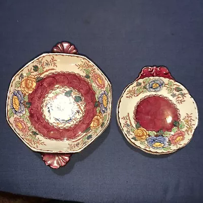 2 Antique Maling China Peony Rose Dishes. • £16