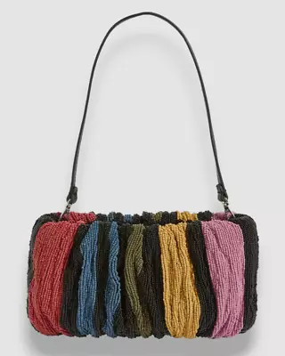 $78.48 • Buy $194 Staud Women's Black Beaded Bean Mosaic Stripe Shoulder Clutch Purse Bag