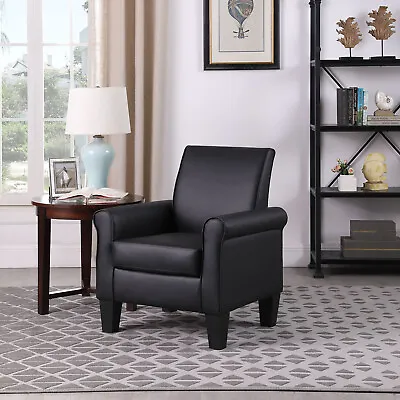 Single Sofa Leather Modern Accent Arm Chair Upholstered Barrel Tub Club Chair US • $128.99