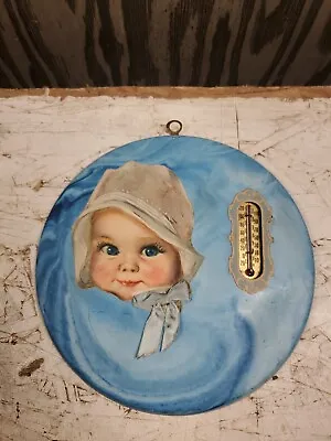 Chalkware Vintage Nursery Thermometer Wall Plaque U.I.CO NY 1937 Blue Baby Boy • $24.50