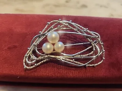 Signed Mikimoto Pearl Brooch / Pin  Iconic Vintage Mid Century Modern • $79.95