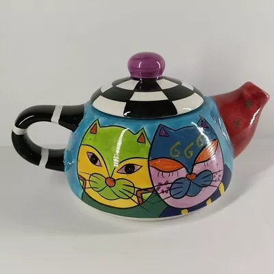 Milson And Louis Cat Individual Teapot Hand Painted Colorful Whimsy  Kittens • $14.98