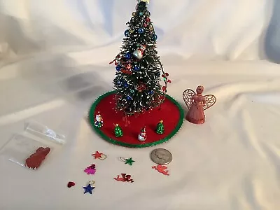 Vintage Miniature Dollhouse 1:12 Christmas Tree W/Skirt Ornaments Lot Of 8 • $22.90