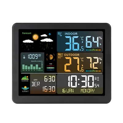 Wireless Digital LCD Color Weather Station Clock Calendar Humidity Thermometer • £36.45