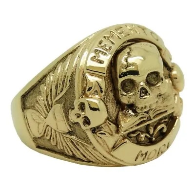 Skull Over Book Masonic Solid Gold Memento Mori Men's Ring Biker US Sizes • $1780