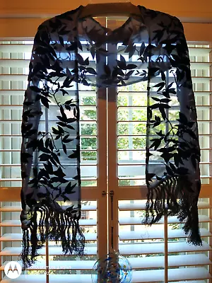 CEJON Scarf Silk Blend Velvet Burnout Bamboo Leaf Black/Gray Long 10''x59 X5 NWT • $7.98