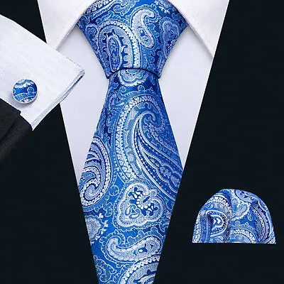 £9.99 • Buy Men's Tie Silk Ties Mens Necktie Pocket Square Cufflinks Set Hankie Cufflinks