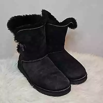Ugg Bailey Button Black Sheepskin Boots Size 7 • $42.63