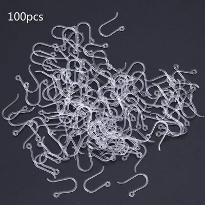 100Pcs Clear Non-Allergenic Plastic Ear Wire Hooks Earring Findings Jewelry Uk • £3.90