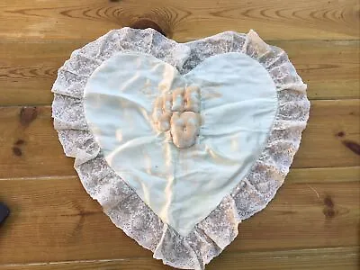 Vintage Ivory/apricot Satin And Lace Heart Shaped Cushion Cover • £11.99