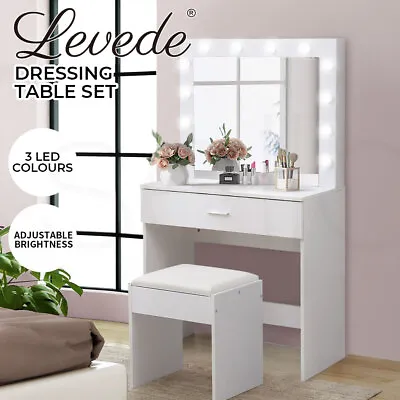$188.99 • Buy Levede Dressing Table Set Makeup Mirror Jewellery Organizer Cabinet 12 LED Bulbs