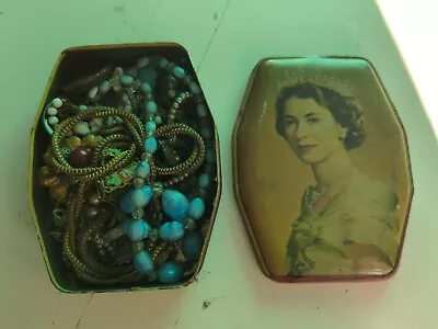 Assorted Costume Jewelry Vintage In Queen Elizabeth II Tin • £9.99