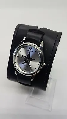 Nemesis Quartz Silver Tone Watch Black Cuff Gothic Watch Strap Jewelry Gift RARE • $77