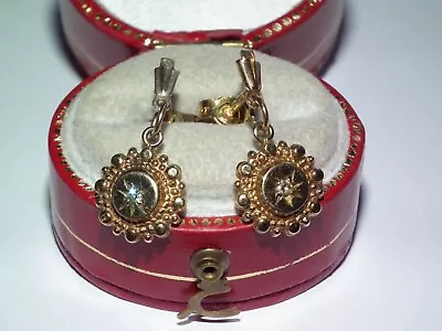 Beautiful Victorian Style Vintage Solid 9ct Gold & Natural Diamond Set Earrings • £0.99