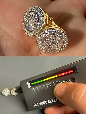 Real 925 Silver Iced Moissanite Hip Hop Men's Earrings Big Studs 14k Gold Plated • $61.09