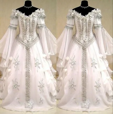 Medieval Victorian Gothic Off Shoulder Wedding Dresses Long Sleeve Bridal Gown • $176.99