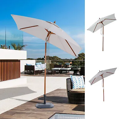 2m X 1.5m Patio Umbrella Market Parasol Outdoor Sunshade W/ 6 Ribs Wooden Pole • £44.99