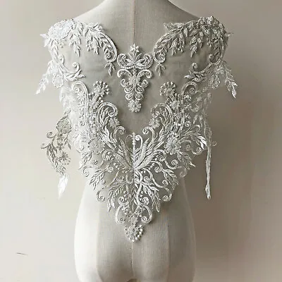Off-White Beaded Wedding Lace Appliques Sweet Heart Bodice Applique • £13.99