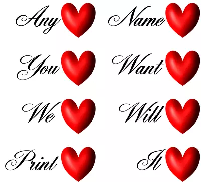 Personalised Heart And Name Tattoo X 8 • £5.49