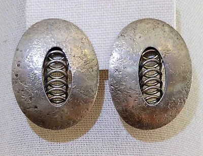 Marjorie Baer Signed MB SF Hammered Brass Tone Football Stud Earrings • $9.49