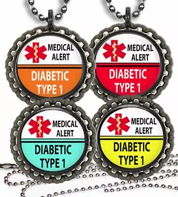 Diabetic Type 1 Medical Alert Kids Necklace & Chain Bottle Cap Medical Condition • $9.95