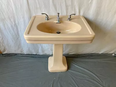 Antique Autumn Brown Tan Porcelain Pedestal Sink Old Vtg Kohler Bathroom 427-22E • $1895