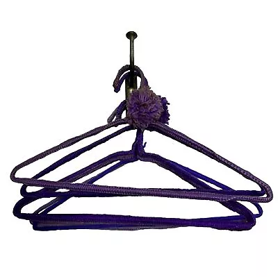 Vintage Retro Yarn Covered Metal Hangers Crochet Knit Handmade Lot Of 6 Purple • $16