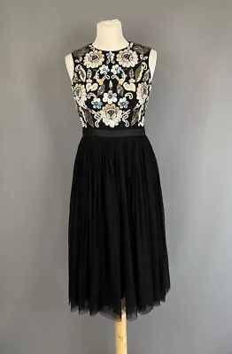 Needle And Thread Dress Black Oriental Garden Prom Embellished Midi SIZE UK 10 • £65