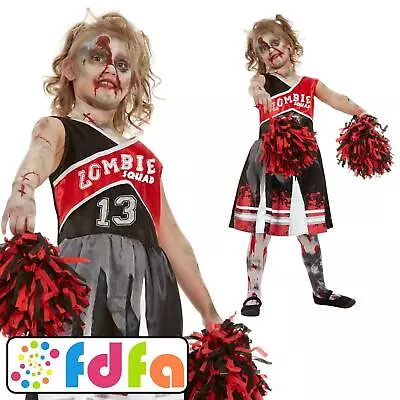 Smiffys Red Zombie Cheerleader Kids Childs Halloween Fancy Dress Costume • £11.79