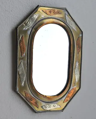 VTG Handmade Art Moroccan Brass Ornate Inlay Hanging Hand  Mirror Decoration PB1 • $35