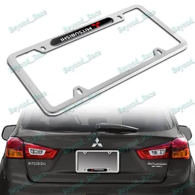 For 1PCS MITSUBISHI New Black Silver License Plate Frame Stainless Steel Metal • $10.44
