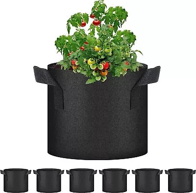 6-Pack 1/2/3/5 Gallon Nonwoven Grow Bags Aeration Fabric Pots With Handles Black • $10.99