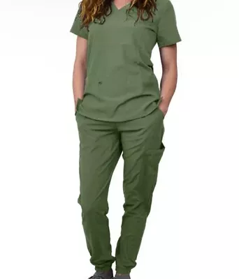 GT Performance (4FLEX) Womens Small Stretch Top And Jogger Pant Scrub Set; Olive • $15