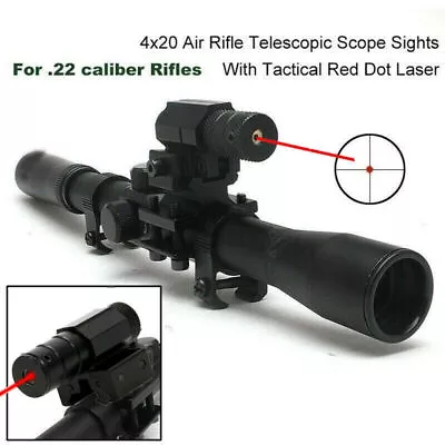 4x20 Air Gun Rifle Optics Scope +20mm Rail Mounts +Red Laser Sight For Hunting • $16.99